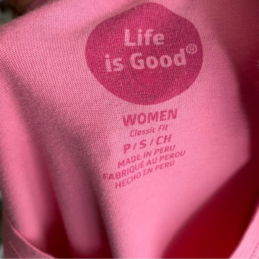 Life is good pink classic fit V neck graphic tee womens size small cotton - Picture 5 of 6